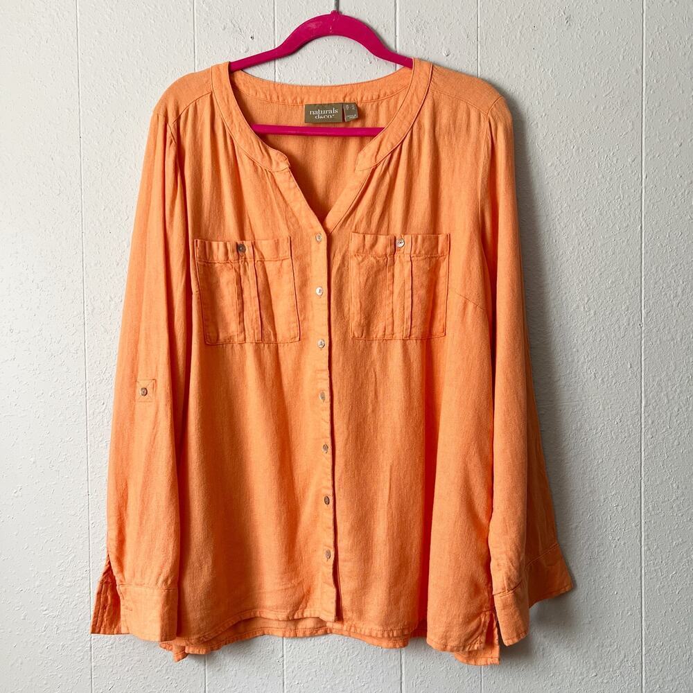 Naturals d&co. Linen Blend Button Front Shirt Women Large Vacation Beachy Travel